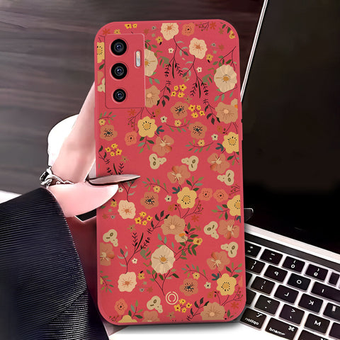 Vivo S10e Cover - Red - D3 - ONation Floral Series - HQ Liquid Silicone Soft Case