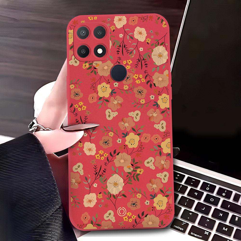 Vivo V29e Cover - Red - D3 - ONation Floral Series - HQ Liquid Silicone Soft Case