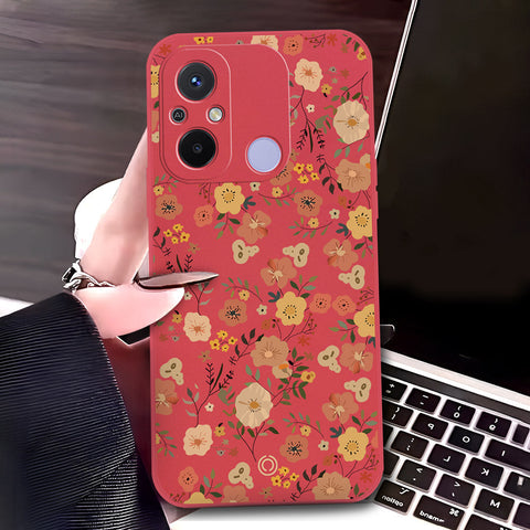 Xiaomi Redmi 12C Cover - Red - D3 - ONation Floral Series - HQ Liquid Silicone Soft Case
