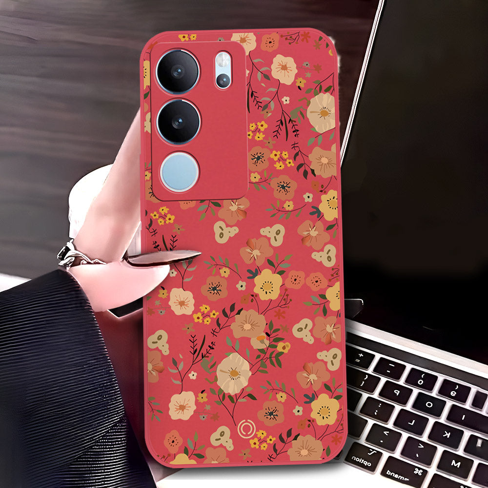 Vivo S17 Cover - Red - D3 - ONation Floral Series - HQ Liquid Silicone Soft Case