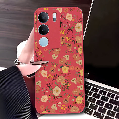Vivo S17 Cover - Red - D3 - ONation Floral Series - HQ Liquid Silicone Soft Case