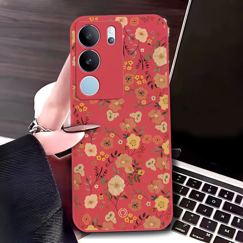 Vivo S17 Pro Cover - Red - D3 - ONation Floral Series - HQ Liquid Silicone Soft Case