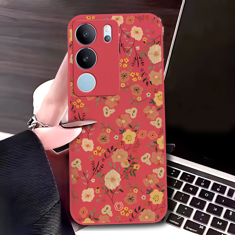 Vivo S17t Cover - Red - D3 - ONation Floral Series - HQ Liquid Silicone Soft Case