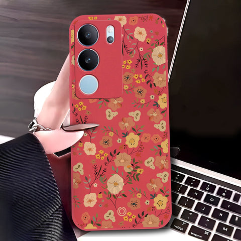 Vivo S17t Cover - Red - D3 - ONation Floral Series - HQ Liquid Silicone Soft Case