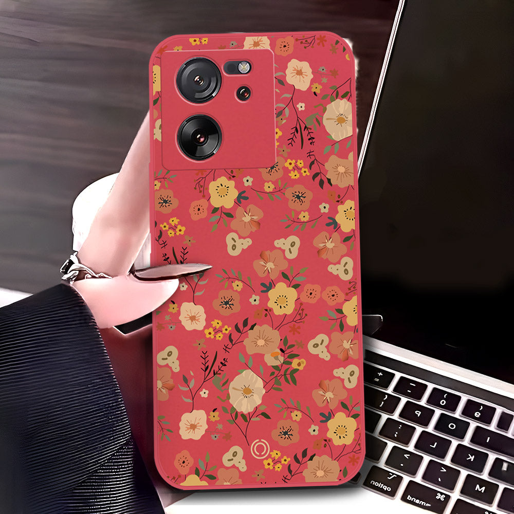 Xiaomi 13T Cover - Red - D3 - ONation Floral Series - HQ Liquid Silicone Soft Case