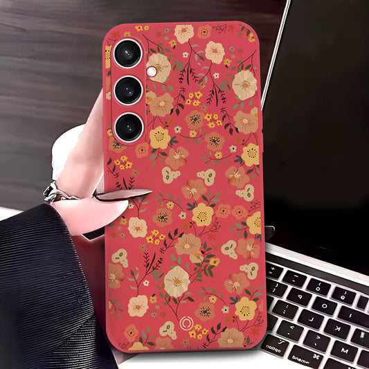 Samsung Galaxy S23 FE Cover - Red - D3 - ONation Floral Series - HQ Liquid Silicone Soft Case