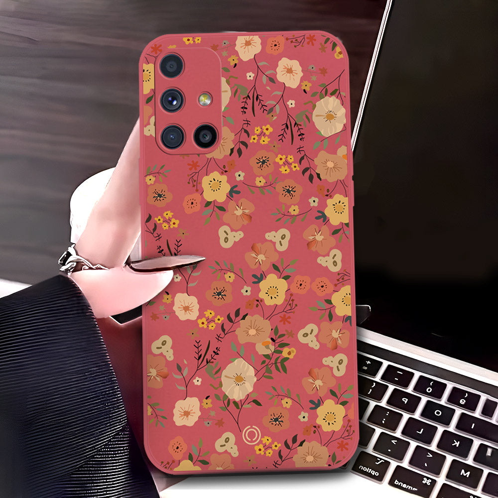 Samsung Galaxy M51 Cover - Red - D3 - ONation Floral Series - HQ Liquid Silicone Soft Case