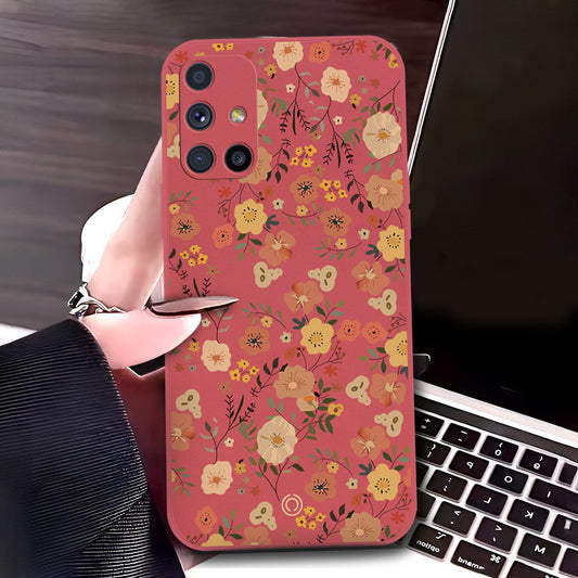 Samsung Galaxy M51 Cover - Red - D3 - ONation Floral Series - HQ Liquid Silicone Soft Case