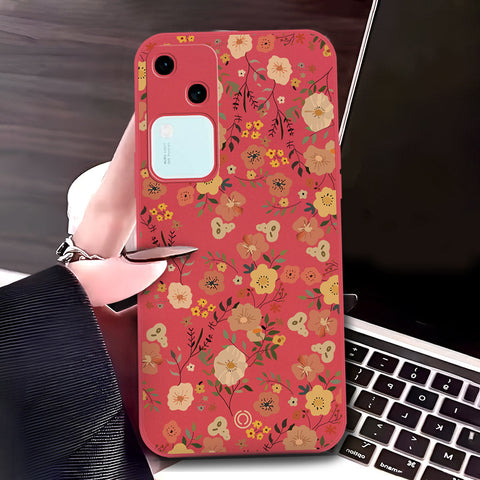 Vivo V30 Cover - Red - D3 - ONation Floral Series - HQ Liquid Silicone Soft Case