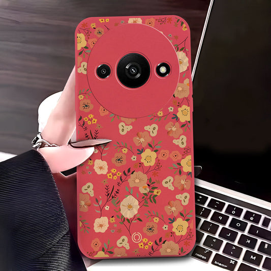 Xiaomi Redmi A3 Cover - Red - D3 - ONation Floral Series - HQ Liquid Silicone Soft Case