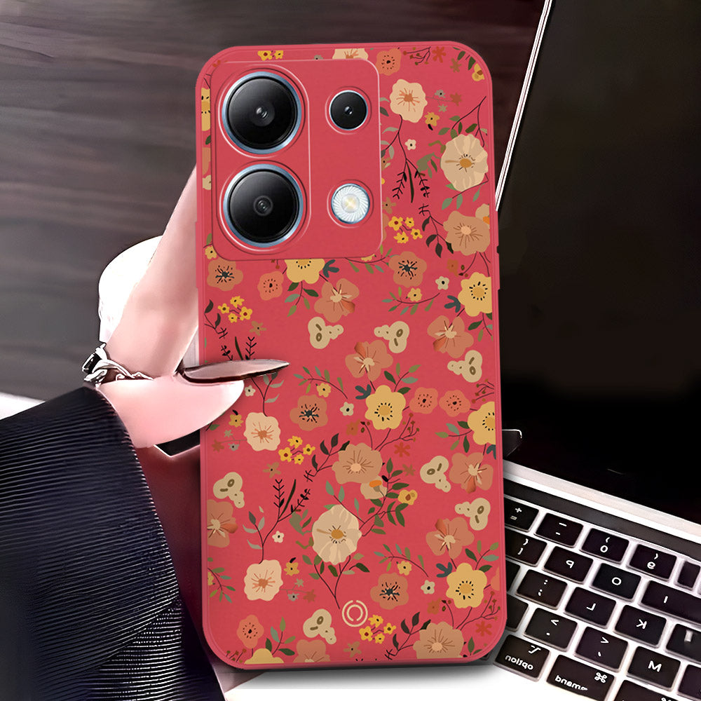 Xiaomi Redmi Note 13 Pro 4G  Cover - Red - D3 - ONation Floral Series - HQ Liquid Silicone Soft Case