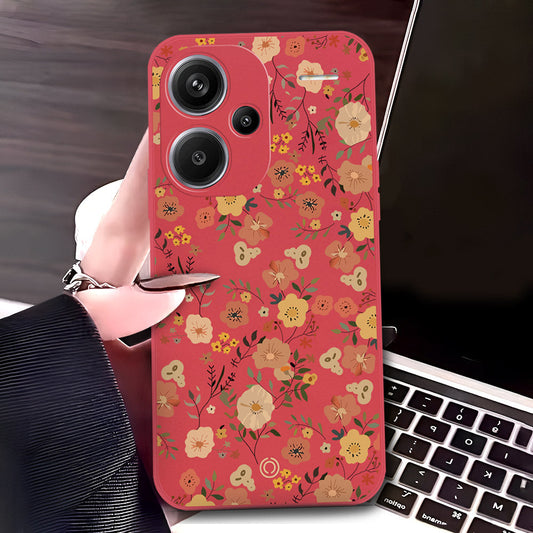 Xiaomi Redmi Note 13 Pro Plus 5G  Cover - Red - D3 - ONation Floral Series - HQ Liquid Silicone Soft Case