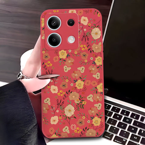 Xiaomi Redmi Note 13 Cover - Red - D3 - ONation Floral Series - HQ Liquid Silicone Soft Case