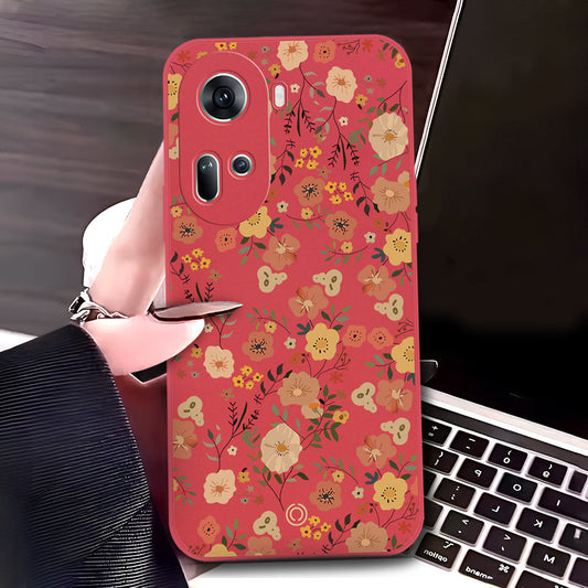 Oppo Reno 11 5G Cover - Red - D3 - ONation Floral Series - HQ Liquid Silicone Soft Case