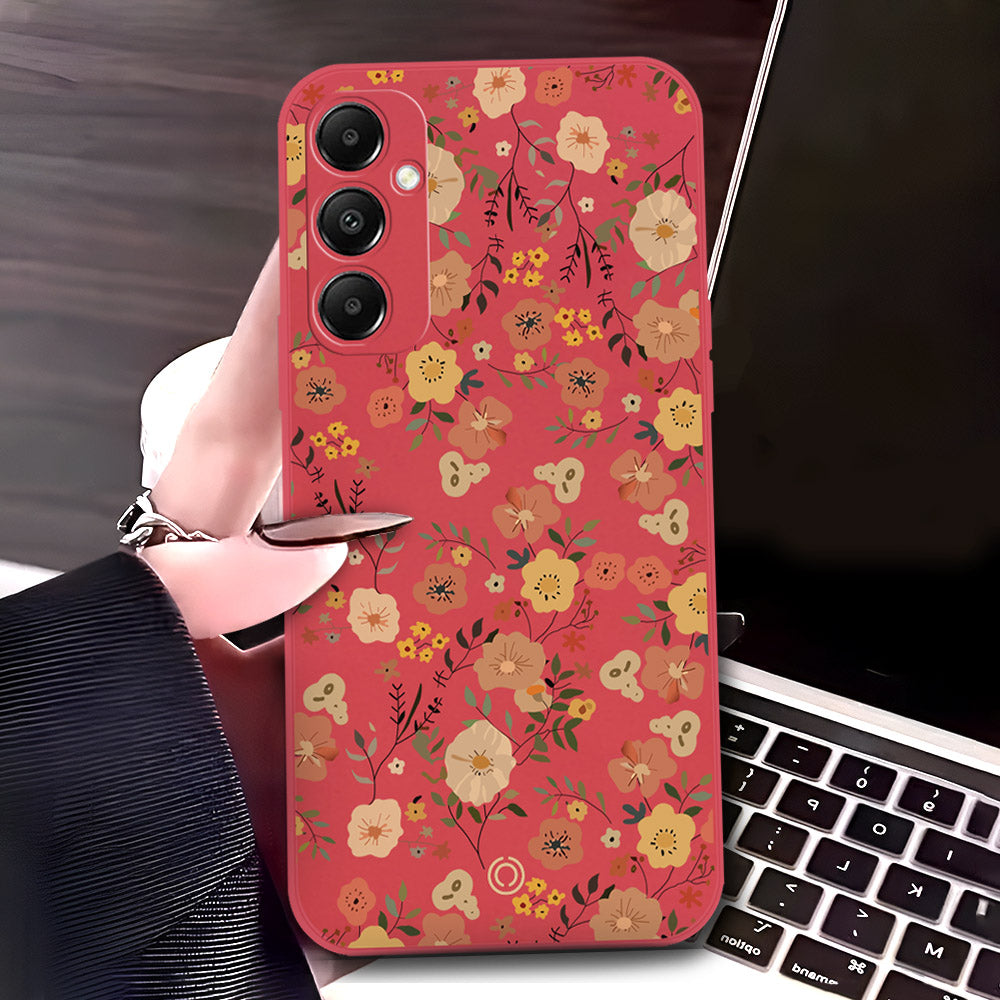 Samsung Galaxy A05s Cover - Red - D3 - ONation Floral Series - HQ Liquid Silicone Soft Case