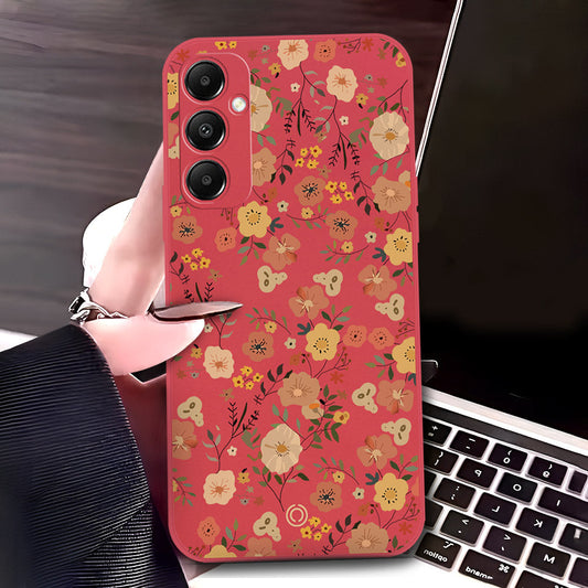 Samsung Galaxy A15 5G Cover - Red - D3 - ONation Floral Series - HQ Liquid Silicone Soft Case