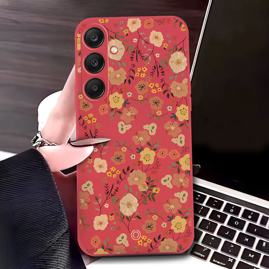 Samsung Galaxy S24 Cover - Red - D3 - ONation Floral Series - HQ Liquid Silicone Soft Case