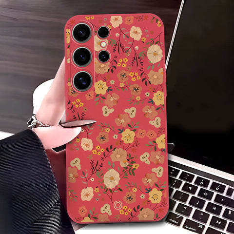 Samsung Galaxy S24 Ultra Cover - Red - D3 - ONation Floral Series - HQ Liquid Silicone Soft Case