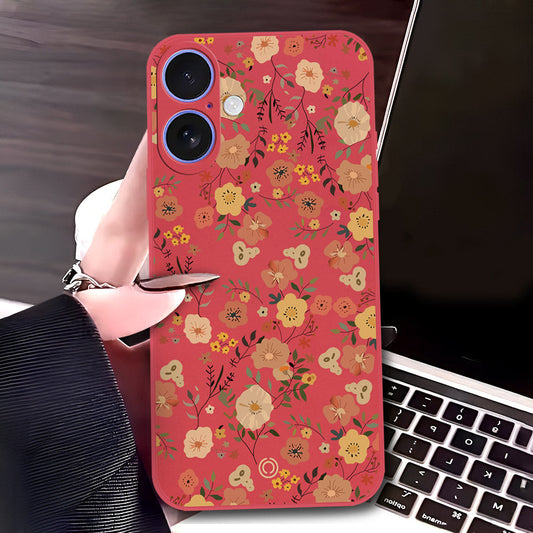 iPhone 16 Cover - Red - D3 - ONation Floral Series - HQ Liquid Silicone Soft Case