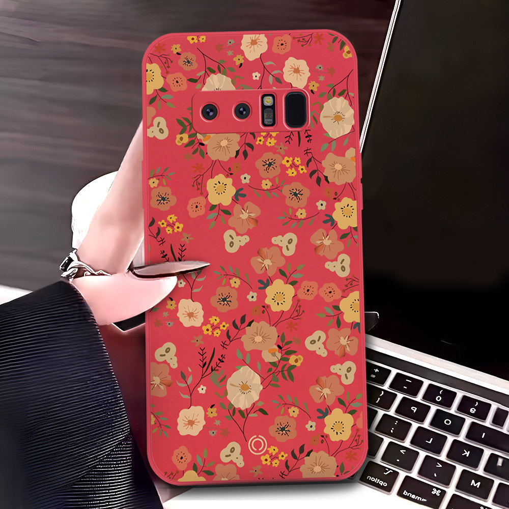 Samsung Galaxy Note 8 Cover - Red - D3 - ONation Floral Series - HQ Liquid Silicone Soft Case