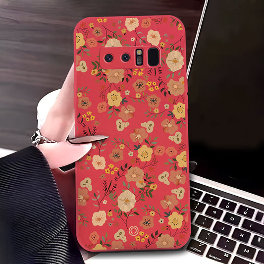 Samsung Galaxy Note 8 Cover - Red - D3 - ONation Floral Series - HQ Liquid Silicone Soft Case