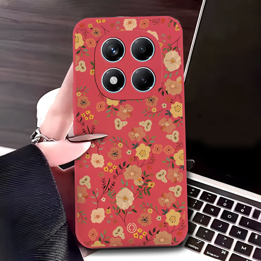 Xiaomi Redmi Note 14 Pro 4G Cover - Red - D3 - ONation Floral Series - HQ Liquid Silicone Soft Case