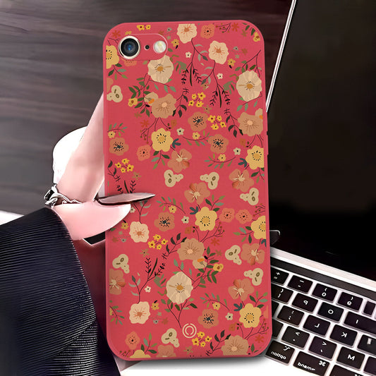 iPhone SE 2022 Cover - Red - D3 - ONation Floral Series - HQ Liquid Silicone Soft Case