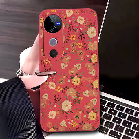 Vivo V40 Pro Cover - Red - D3 - ONation Floral Series - HQ Liquid Silicone Soft Case