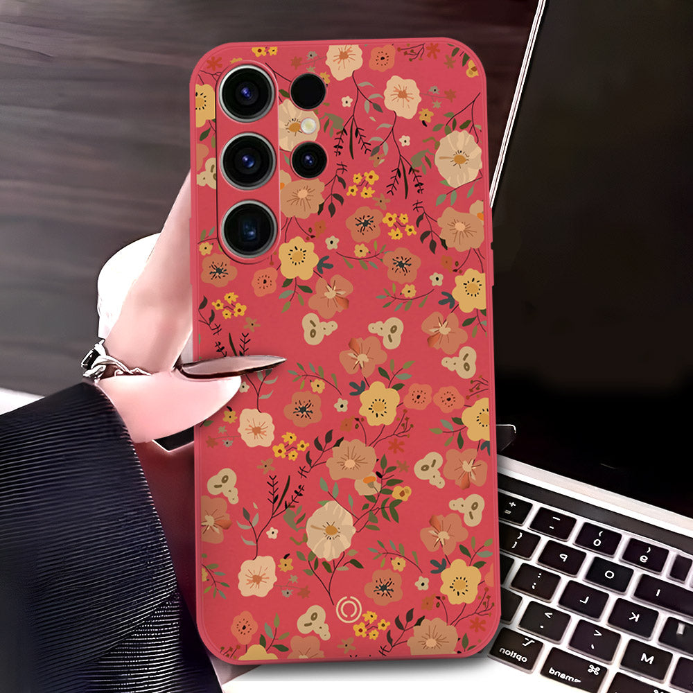 Samsung Galaxy S23 Ultra 5G Cover - Red - D3 - ONation Floral Series - HQ Liquid Silicone Soft Case