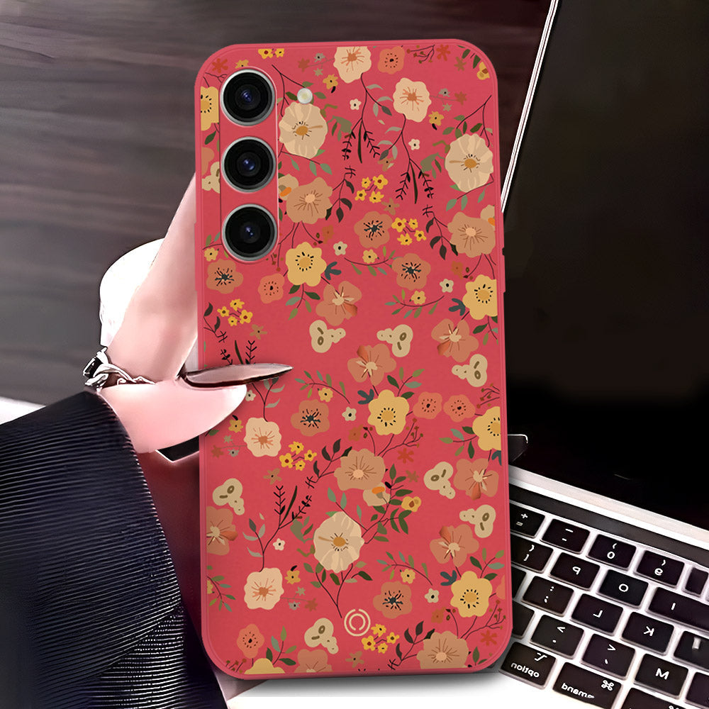 Samsung Galaxy S23 Plus 5G Cover - Red - D3 - ONation Floral Series - HQ Liquid Silicone Soft Case