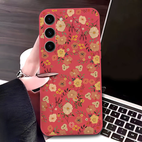 Samsung Galaxy S23 Plus 5G Cover - Red - D3 - ONation Floral Series - HQ Liquid Silicone Soft Case