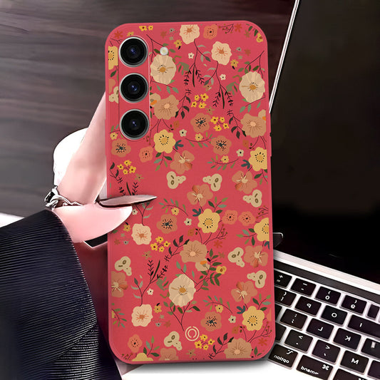 Samsung Galaxy S23 5G Cover - Red - D3 - ONation Floral Series - HQ Liquid Silicone Soft Case