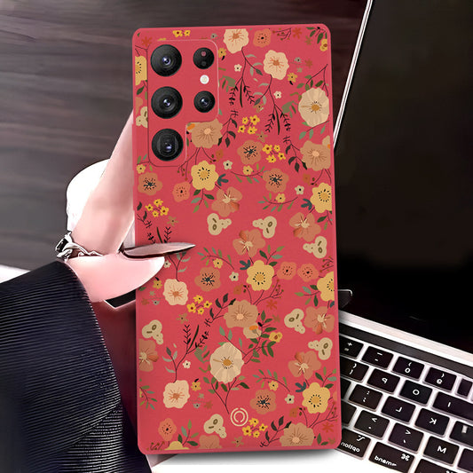 Samsung Galaxy S22 Ultra 5G Cover - Red - D3 - ONation Floral Series - HQ Liquid Silicone Soft Case