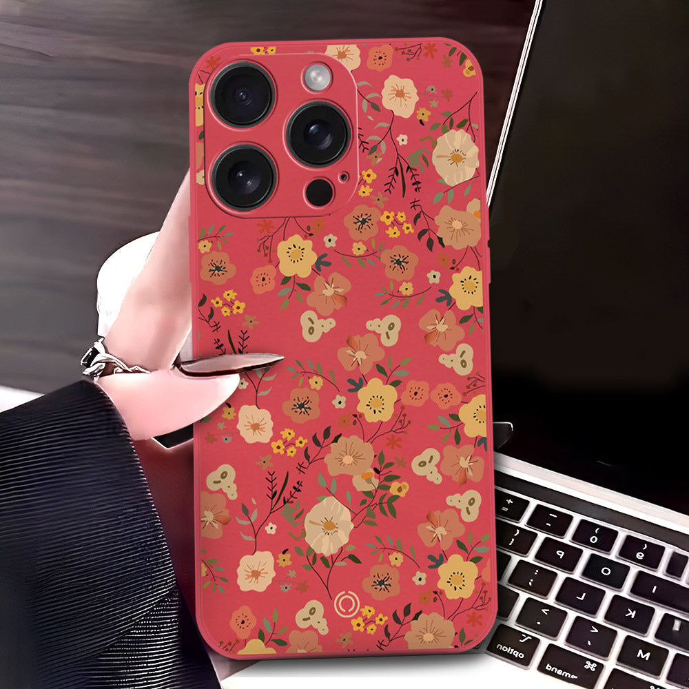 iPhone 16 Pro Max Cover - Red - D3 - ONation Floral Series - HQ Liquid Silicone Soft Case