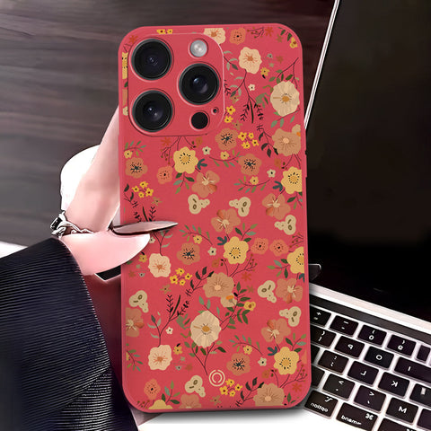 iPhone 15 Pro Cover - Red - D3 - ONation Floral Series - HQ Liquid Silicone Soft Case