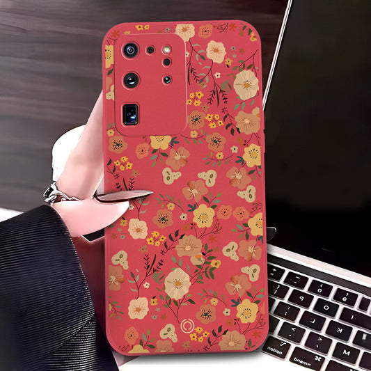 Samsung Galaxy S20 Ultra Cover - Red - D3 - ONation Floral Series - HQ Liquid Silicone Soft Case