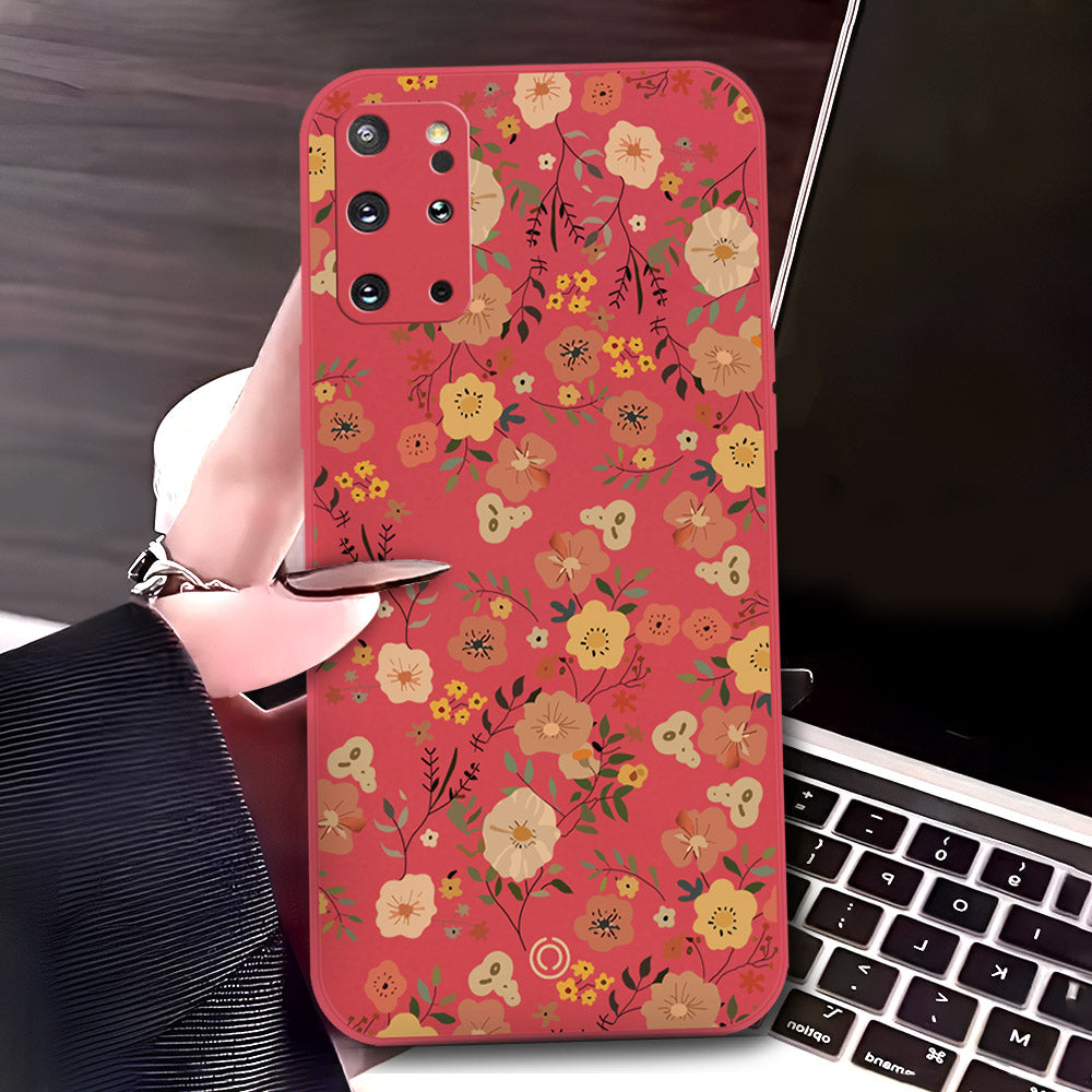 Samsung Galaxy S20 Plus Cover - Red - D3 - ONation Floral Series - HQ Liquid Silicone Soft Case
