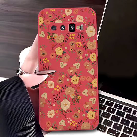 Samsung Galaxy S10 Plus Cover - Red - D3 - ONation Floral Series - HQ Liquid Silicone Soft Case