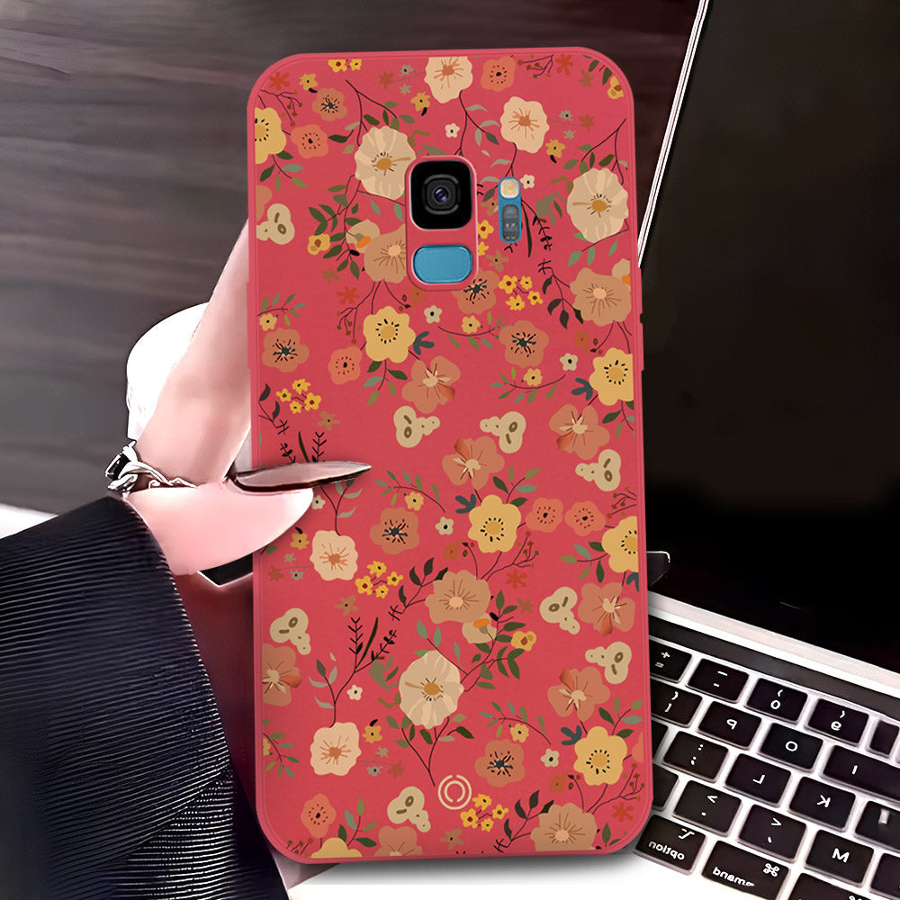 Samsung Galaxy S9 Cover - Red - D3 - ONation Floral Series - HQ Liquid Silicone Soft Case