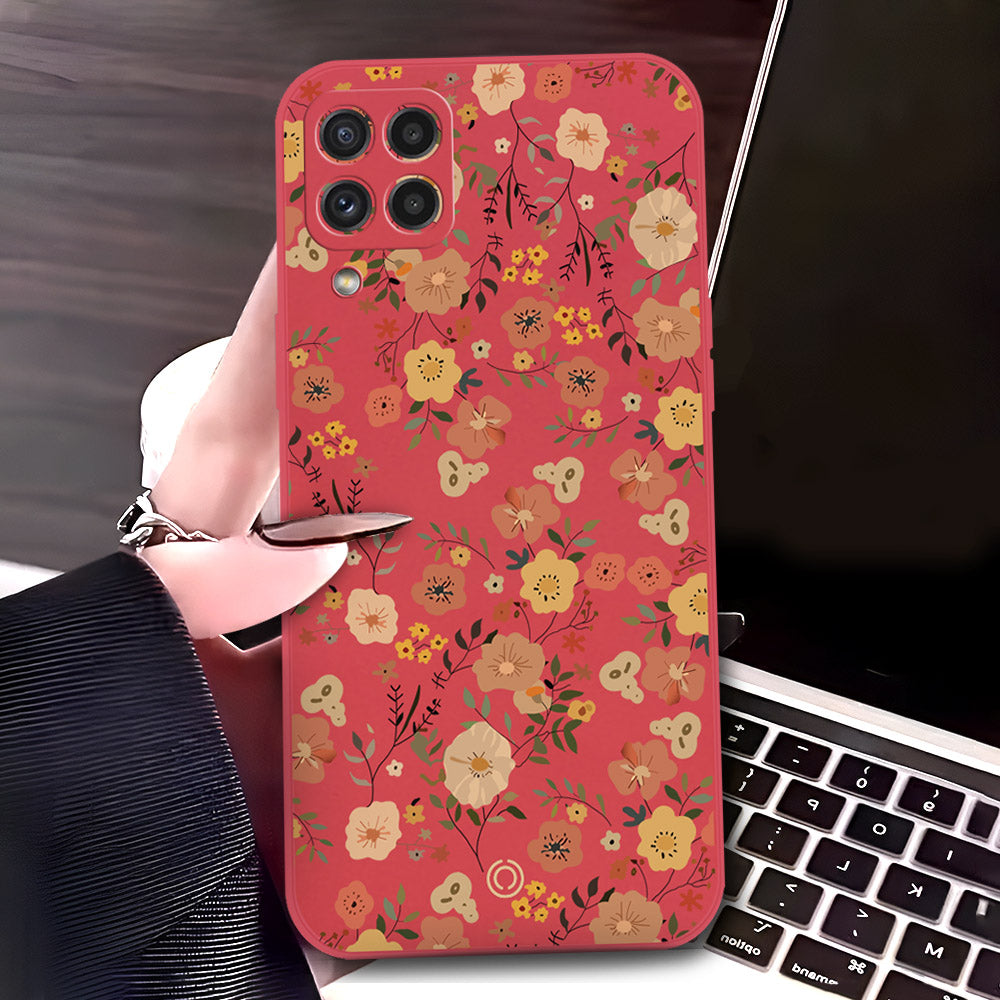 Samsung Galaxy M32 Cover - Red - D3 - ONation Floral Series - HQ Liquid Silicone Soft Case