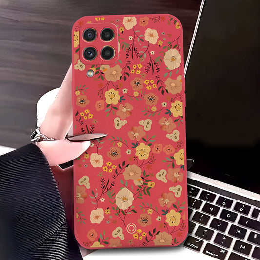 Samsung Galaxy M32 Cover - Red - D3 - ONation Floral Series - HQ Liquid Silicone Soft Case