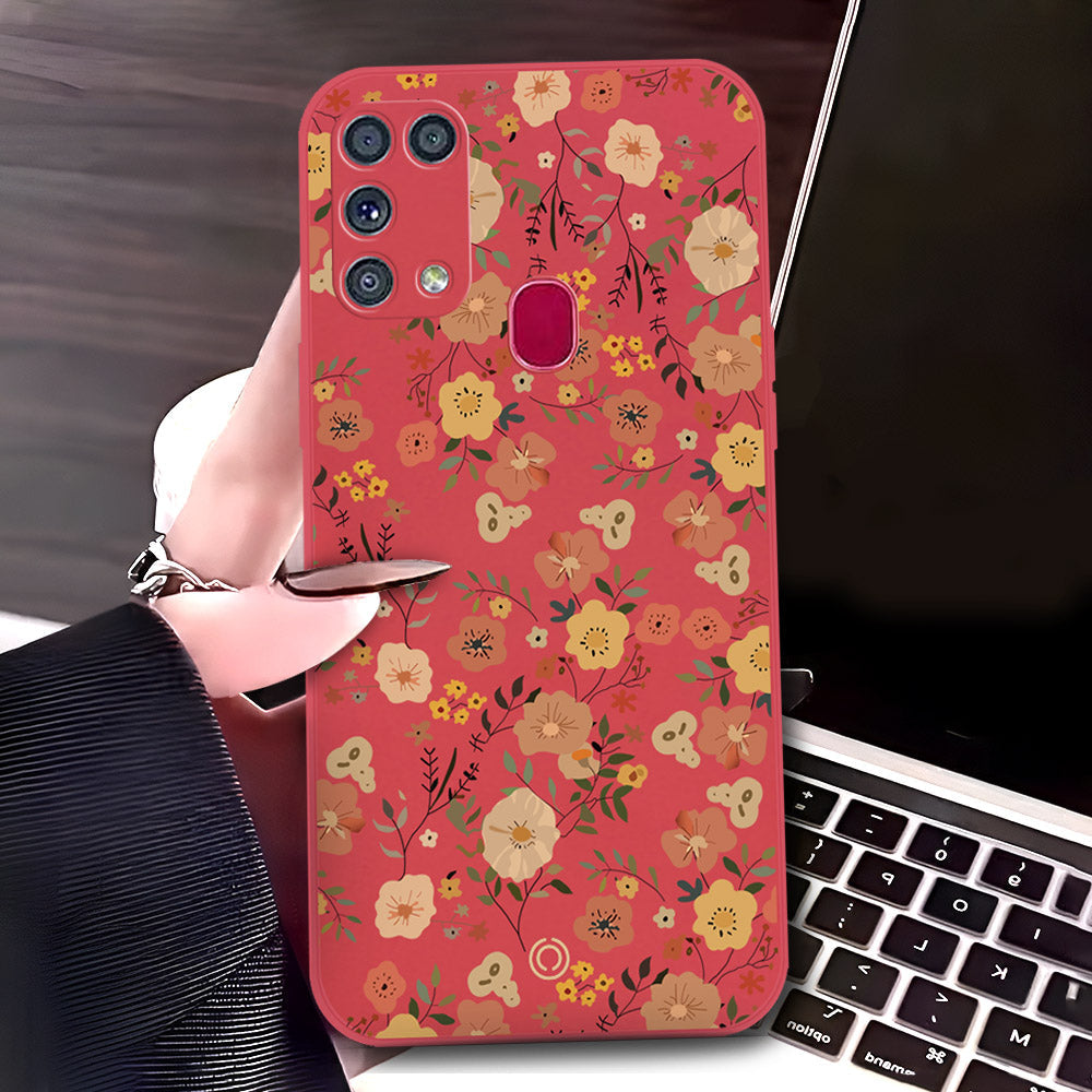 Samsung Galaxy M31 Cover - Red - D3 - ONation Floral Series - HQ Liquid Silicone Soft Case