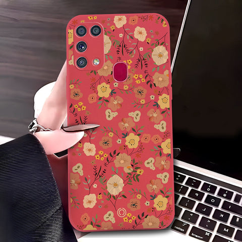 Samsung Galaxy M31 Cover - Red - D3 - ONation Floral Series - HQ Liquid Silicone Soft Case