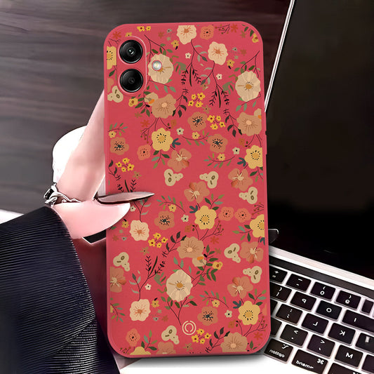 Samsung Galaxy M13 5G Cover - Red - D3 - ONation Floral Series - HQ Liquid Silicone Soft Case