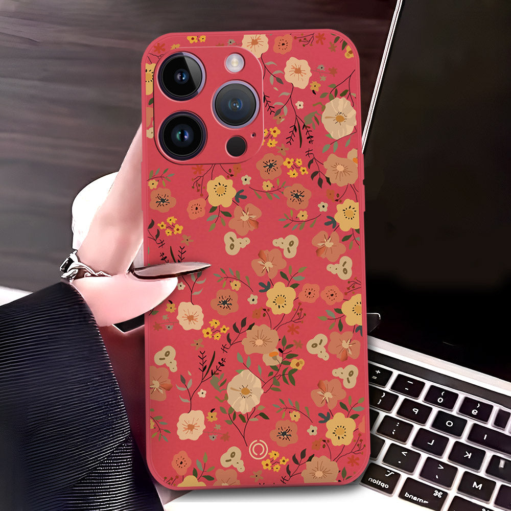 iPhone 14 Pro Max Cover - Red - D3 - ONation Floral Series - HQ Liquid Silicone Soft Case