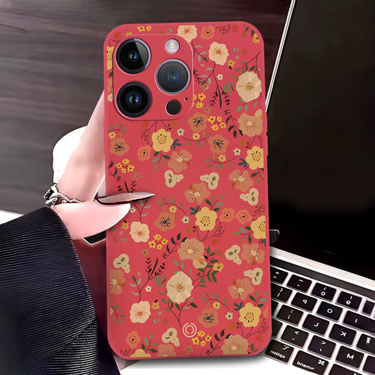 iPhone 14 Pro Max Cover - Red - D3 - ONation Floral Series - HQ Liquid Silicone Soft Case