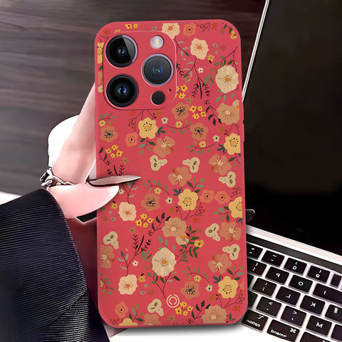 iPhone 14 Pro Max Cover - Red - D3 - ONation Floral Series - HQ Liquid Silicone Soft Case