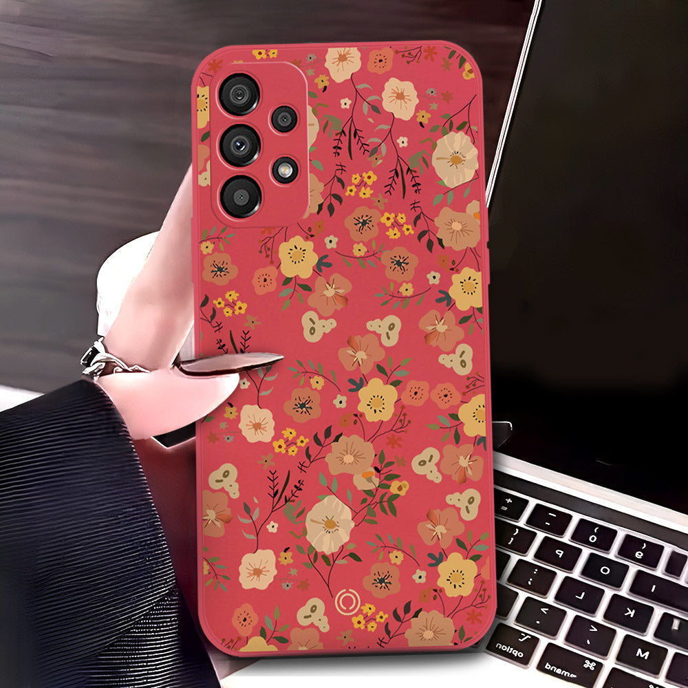 Samsung Galaxy A53 5G Cover - Red - D3 - ONation Floral Series - HQ Liquid Silicone Soft Case