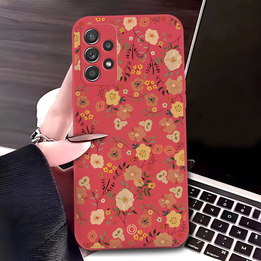 Samsung Galaxy A52 Cover - Red - D3 - ONation Floral Series - HQ Liquid Silicone Soft Case
