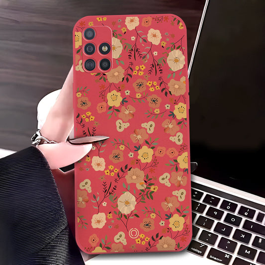 Samsung Galaxy A51 Cover - Red - D3 - ONation Floral Series - HQ Liquid Silicone Soft Case